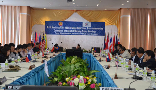 The 6th AKFTA Implementing Committee was held on 28 February - 1 March 2012 in Pakse City, Lao PDR. Officials from ASEAN and Korea met to discuss agenda move forward the implementation of the AKFTA.